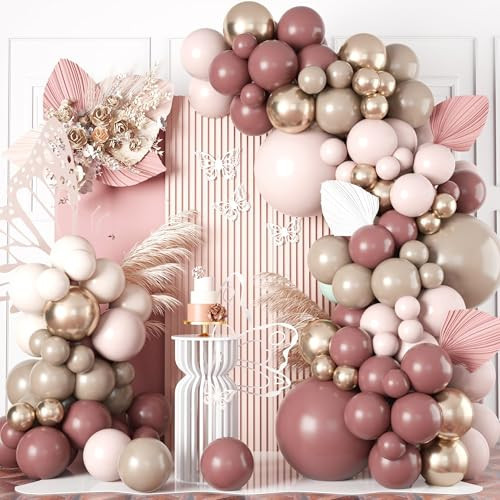 Dusty Pink Beige Gold Boho Balloon Garland Arch Kit, Neutral Blush Nude Tan Champagne Gold Double Stuffed Balloon Arch Kit for Women Birthday Wedding Baby Bridal Shower Engagement Party Decorations | Amazon (US)