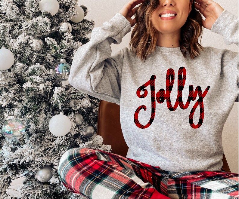 Christmas Buffalo Plaid Sweatshirt, Jolly Christmas Sweatshirt, Buffalo Plaid, Christmas gift ide... | Etsy (US)