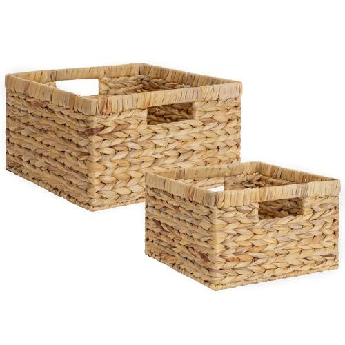 StorageWorks Wicker Storage Basket, Large and Small Baskets, Water Hyacinth Basket for Organizing, Decorative Water Hyacinth Storage Baskets, Set of 2 | Amazon (US)