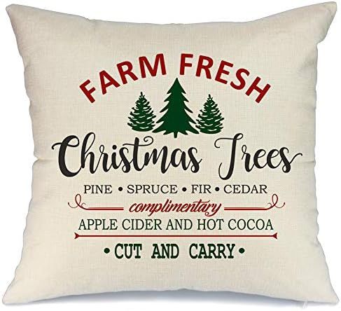 AENEY Farmhouse Christmas Pillow Cover 18x18 inch Farm Fresh Christmas Tree Throw Pillow for Chri... | Amazon (US)