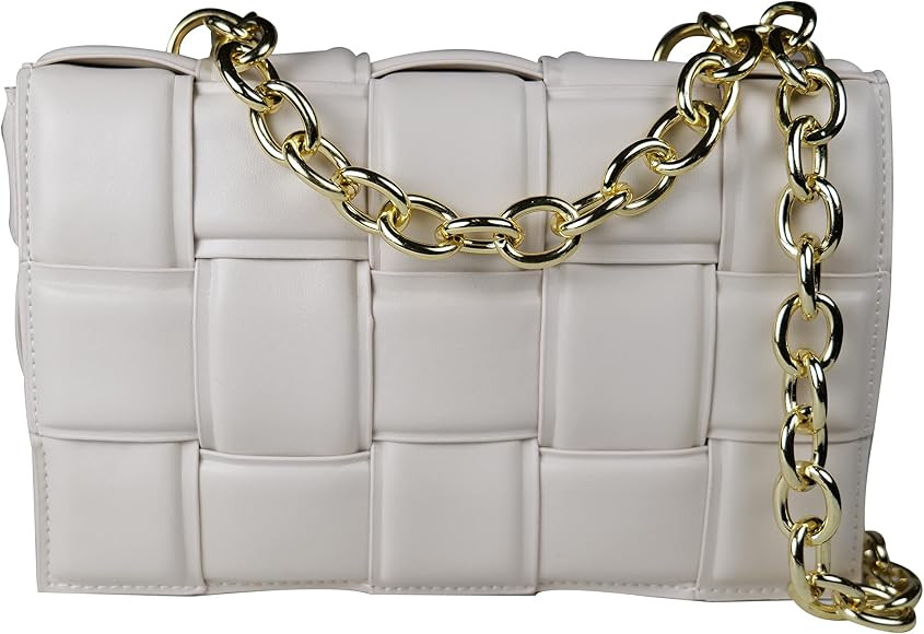 Bella Luna Woven Padded Cassette-Style Crossbody Faux Leather Handbag Purse for Women with Adjust... | Amazon (US)