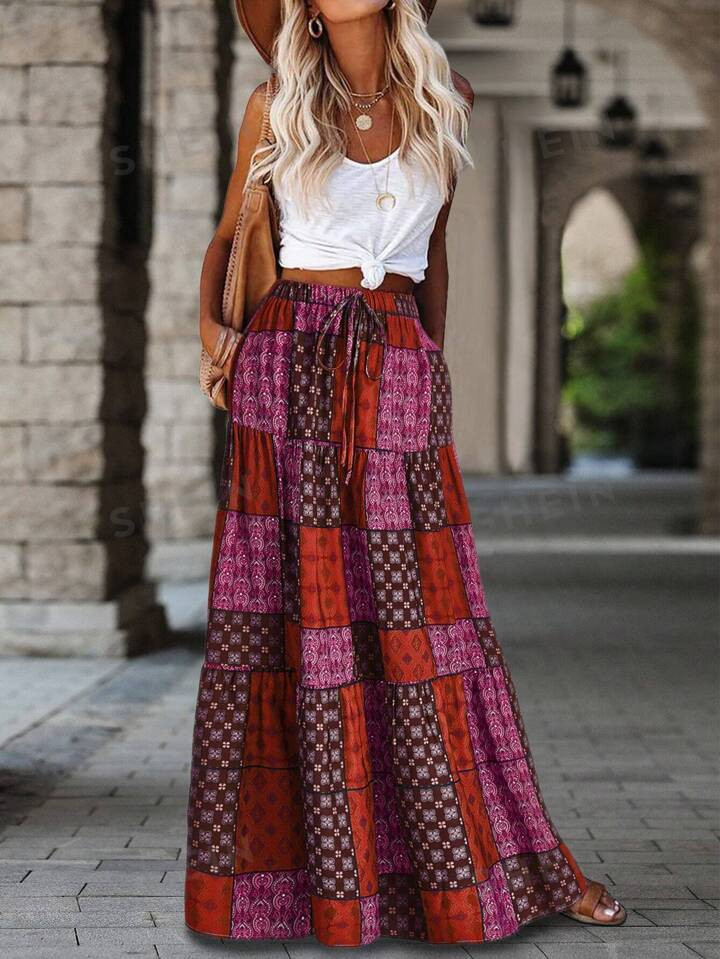 SHEIN LUNE Ladies' Random Printed Simple Daily Skirt | SHEIN USA | SHEIN