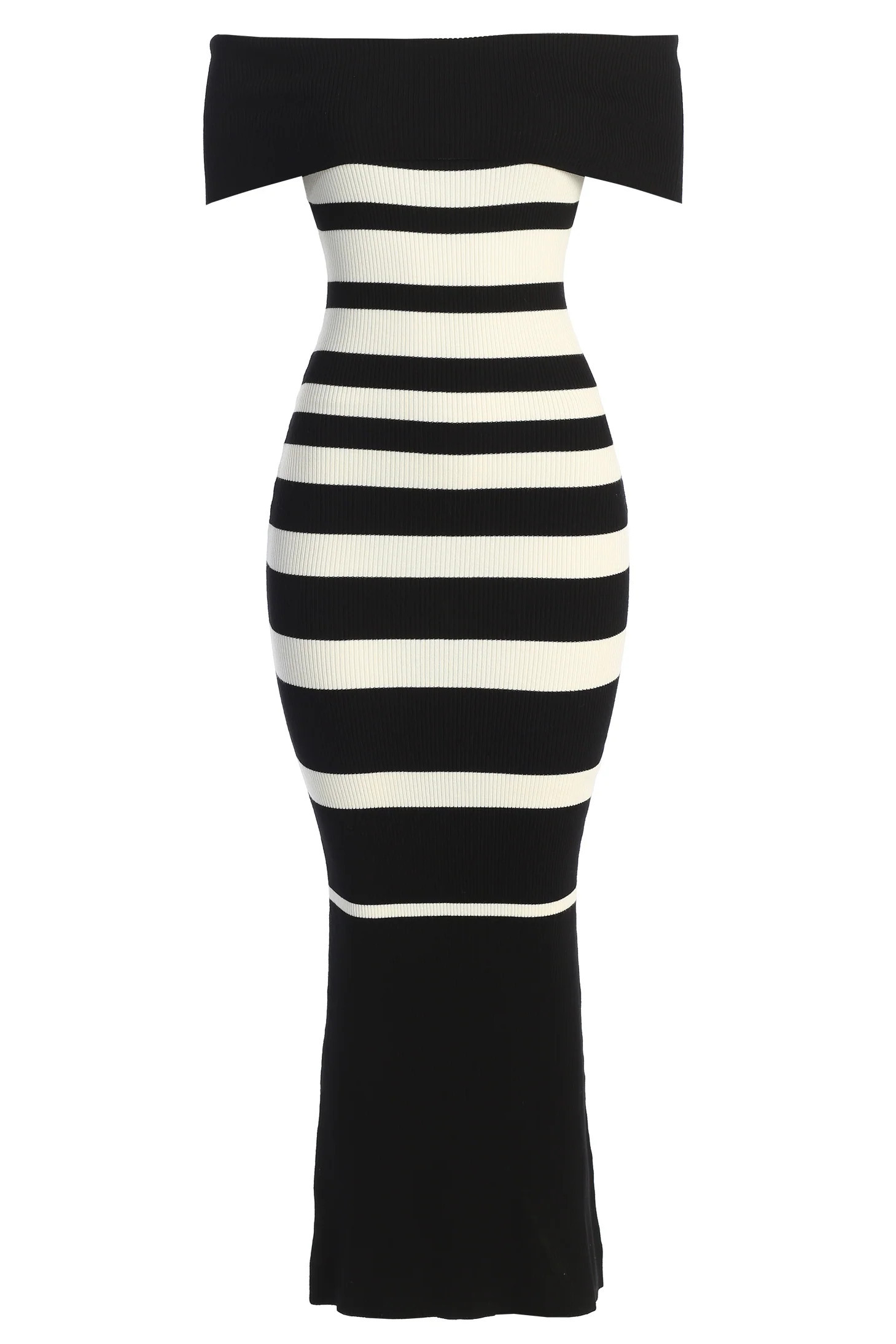 Black/Ivory Striped Custom  Maxi Dress XL | JLUXLABEL
