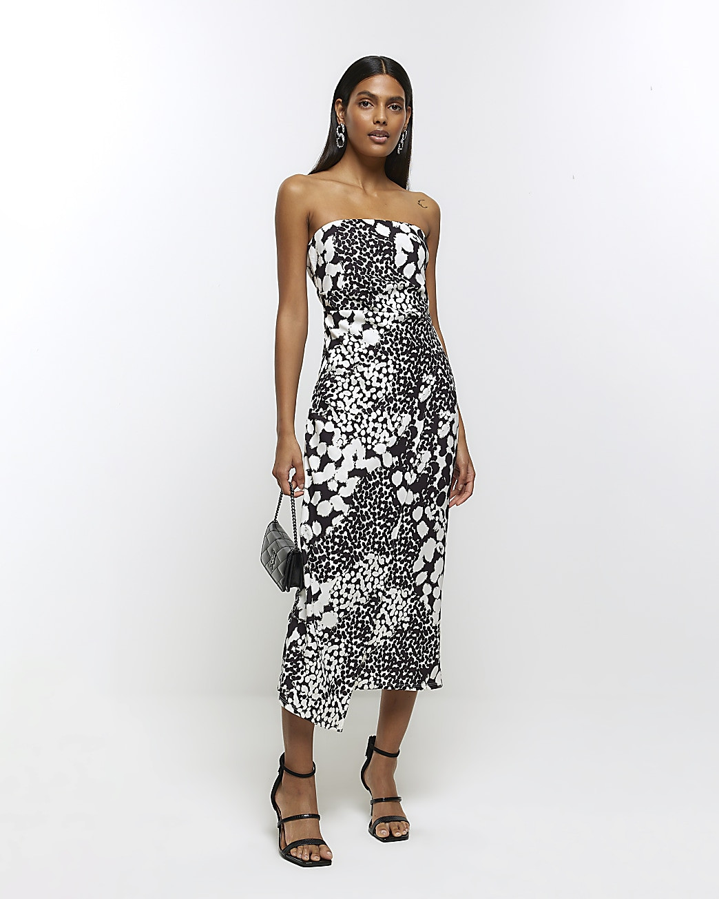White animal print bandeau midi dress | River Island (UK & IE)