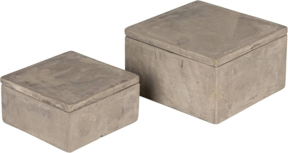Bloomingville Contemporary Cement Boxes with Lids, Grey, Set of 2 | Amazon (US)