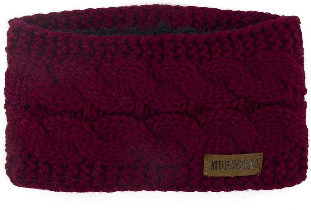 Muryobao Women Winter Warm Headband Fuzzy Fleece Lined Stretch Thick Cable Knit Head Wrap Ear War... | Amazon (US)