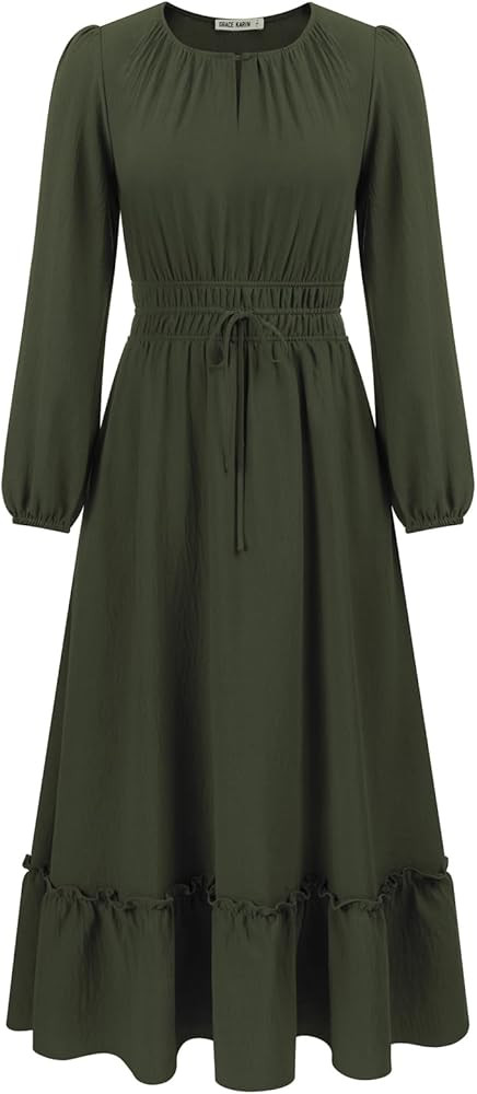 GRACE KARIN Women's Fall Dresses 2025 Long Sleeve Casual Maxi Boho Long Dress High Waisted A-Line... | Amazon (US)