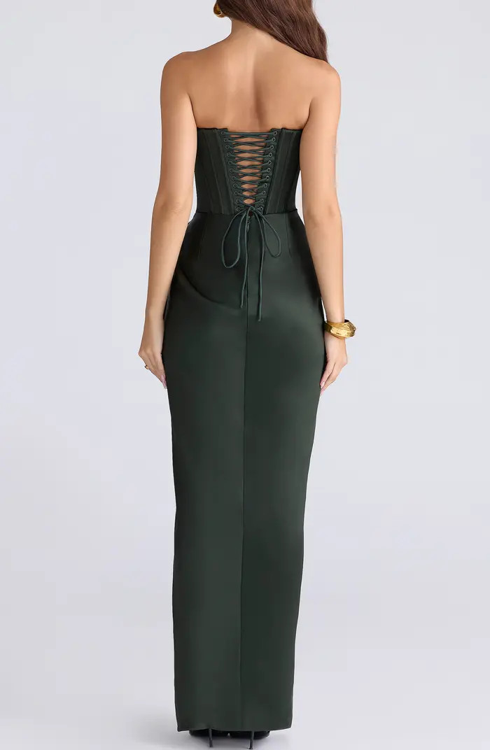Carelle Lace-Up Strapless Satin Sheath Cocktail Dress | Nordstrom