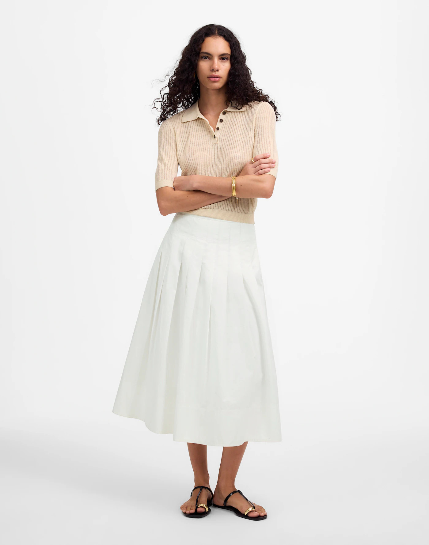 Pleated Midi Skirt in Cotton Poplin | Madewell | Madewell