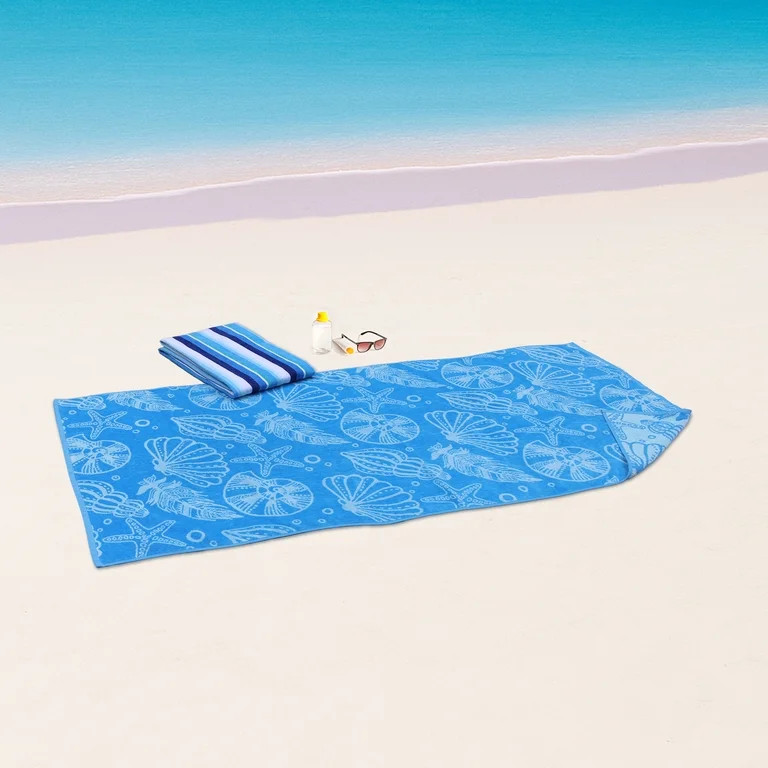 Mainstays Blue Shells & Stripes Beach Towels (2 Count) | Walmart (US)