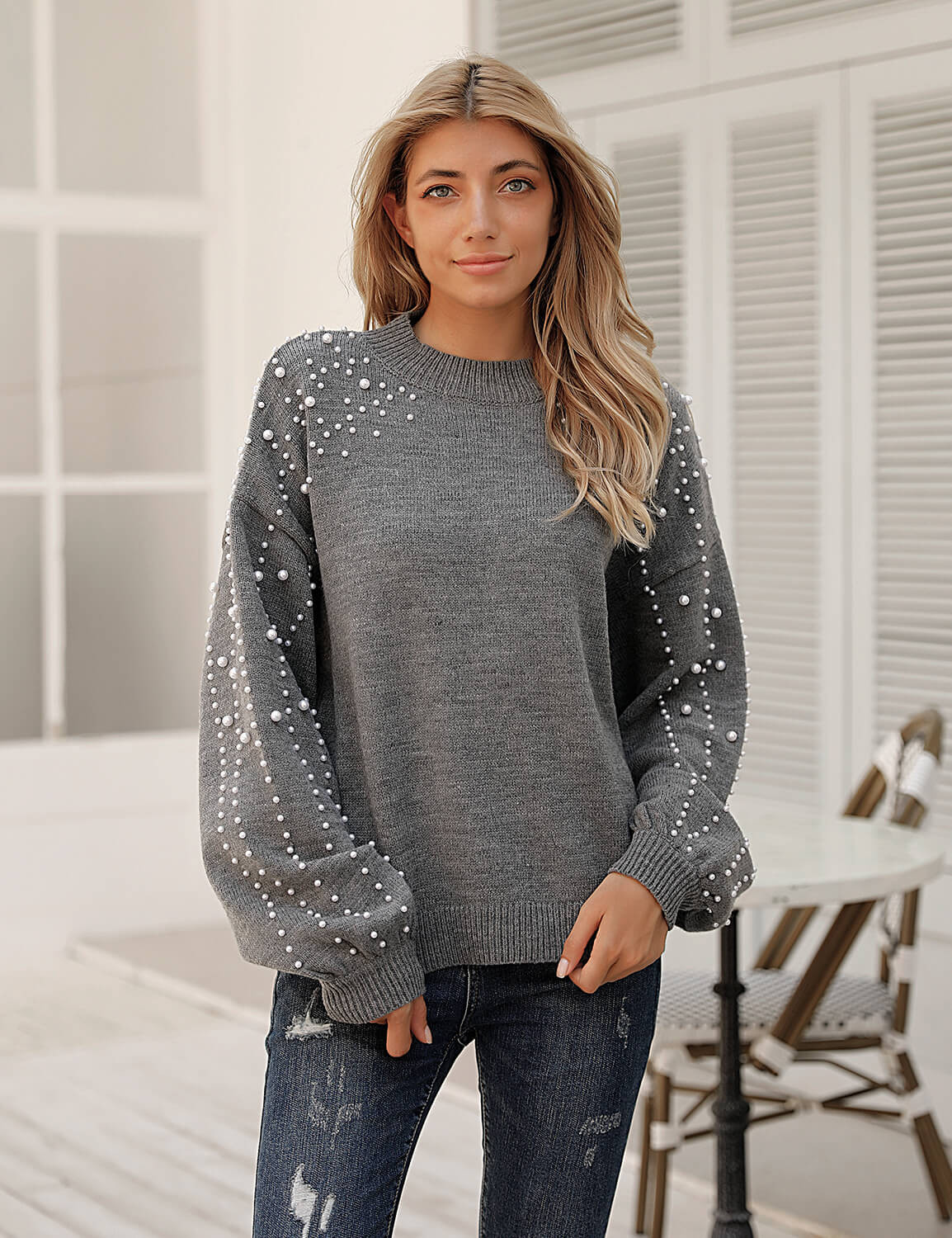 Blooming Jelly Oversized Chunky Pullover Sweater with Pearls | Blooming Jelly