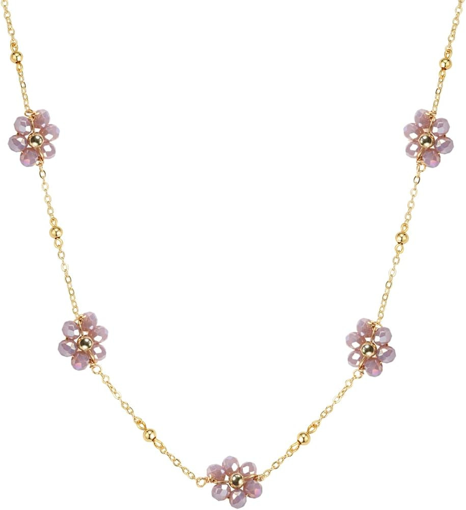Daisy Flower Beaded Choker Necklace Dainty 14K Gold Plated Beaded Choker Necklace for Women Girls... | Amazon (US)