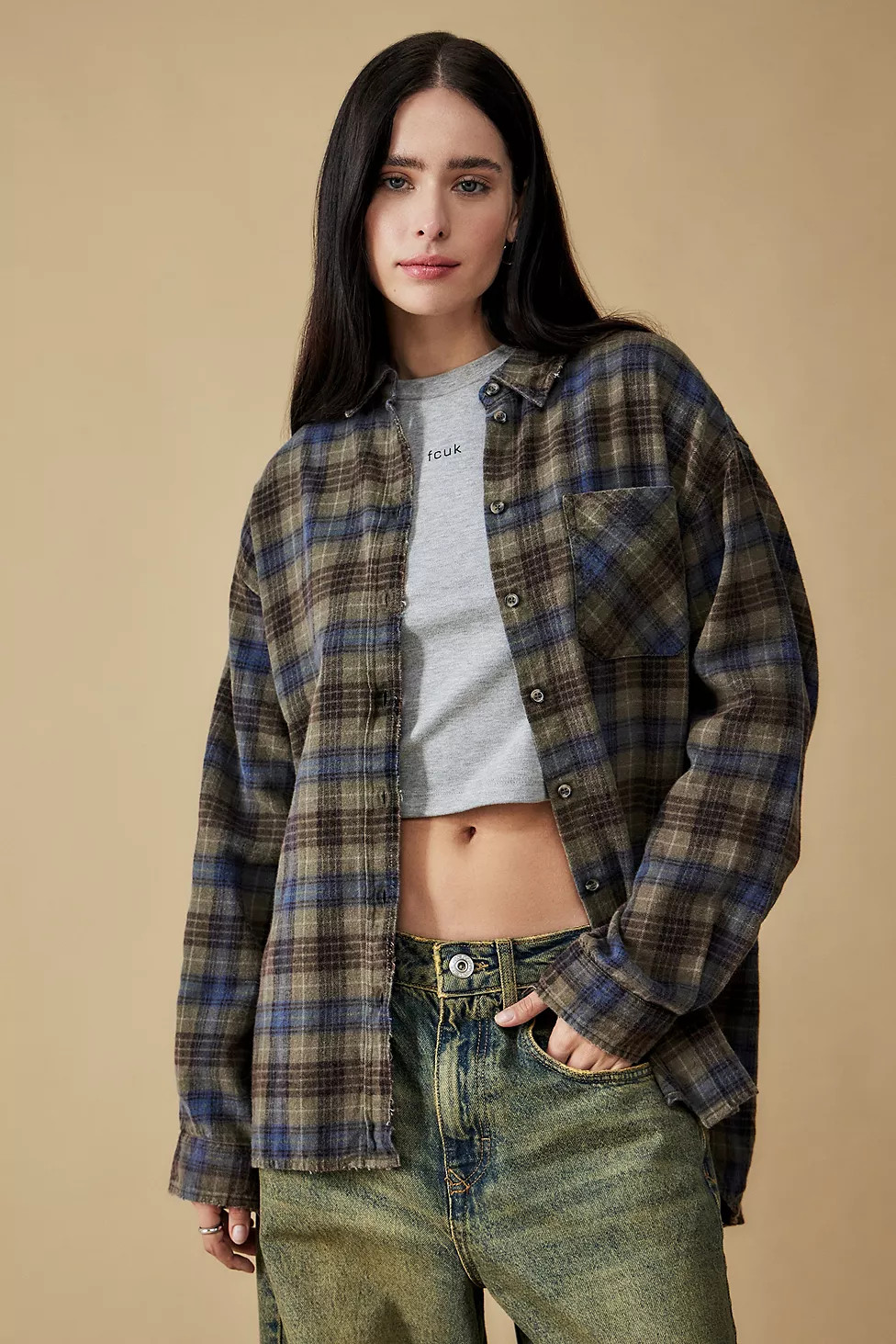 BDG Rae Oversized Green Check Shirt | Urban Outfitters (EU)