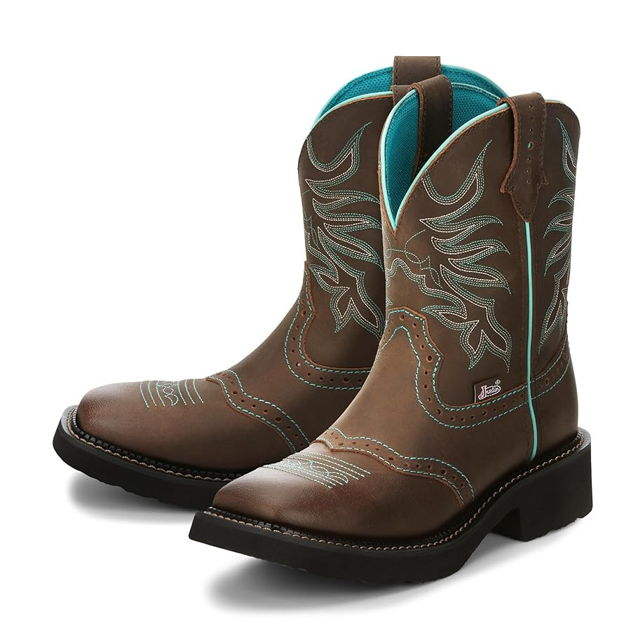 Justin Mandra 8” Western Boots for Women - Durable Cowhide Leather Square Toe Cowgirl Boots wit... | Amazon (US)