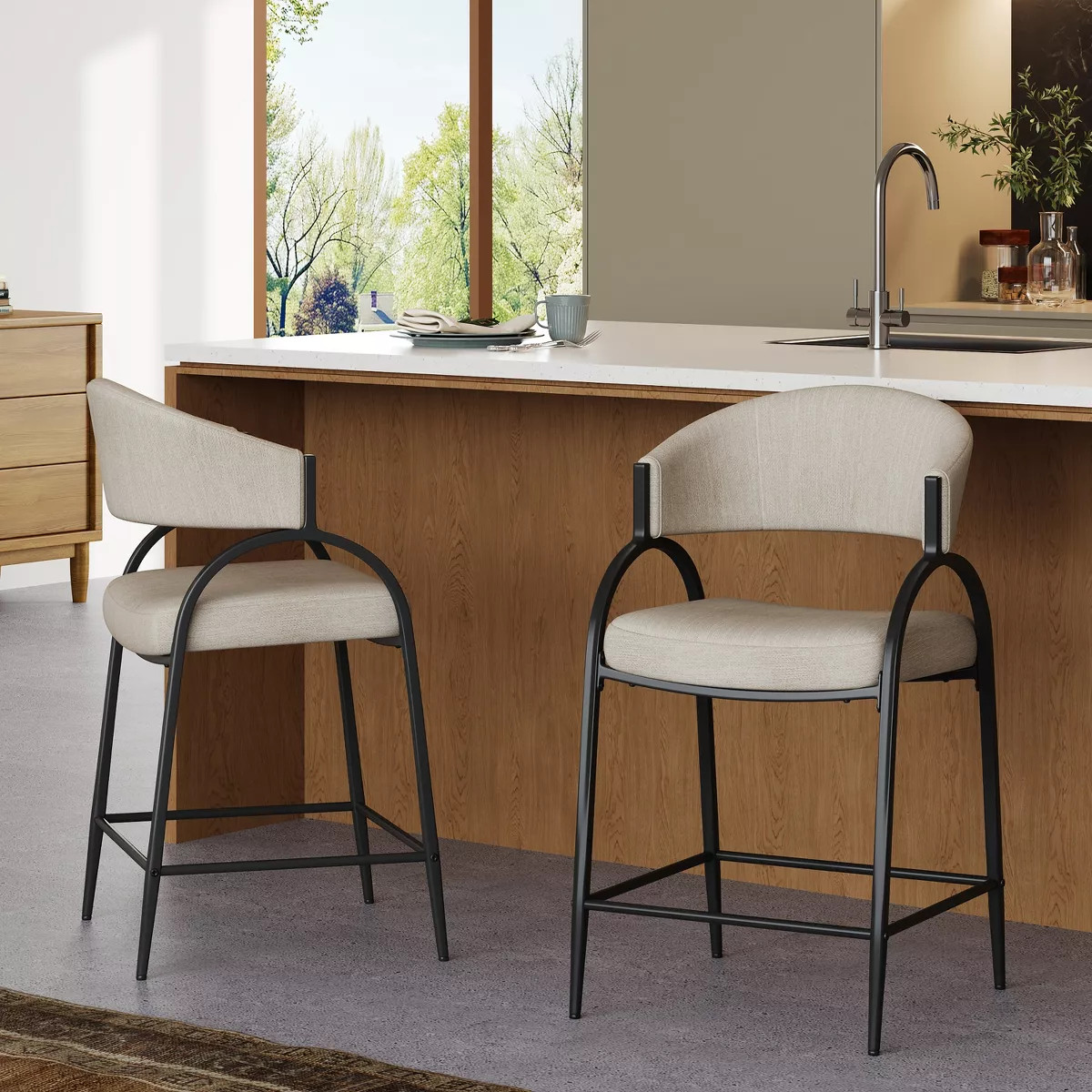 Christopher Knight Home Winslow Modern Metal Upholstered Counter Stools with Curved Backrest (Set... | Target