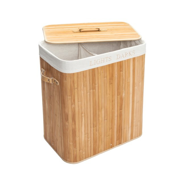 Zimtown Folding Bamboo Laundry Basket Clothes Hamper Storage with Lid and Two Sections for(Lights... | Walmart (US)