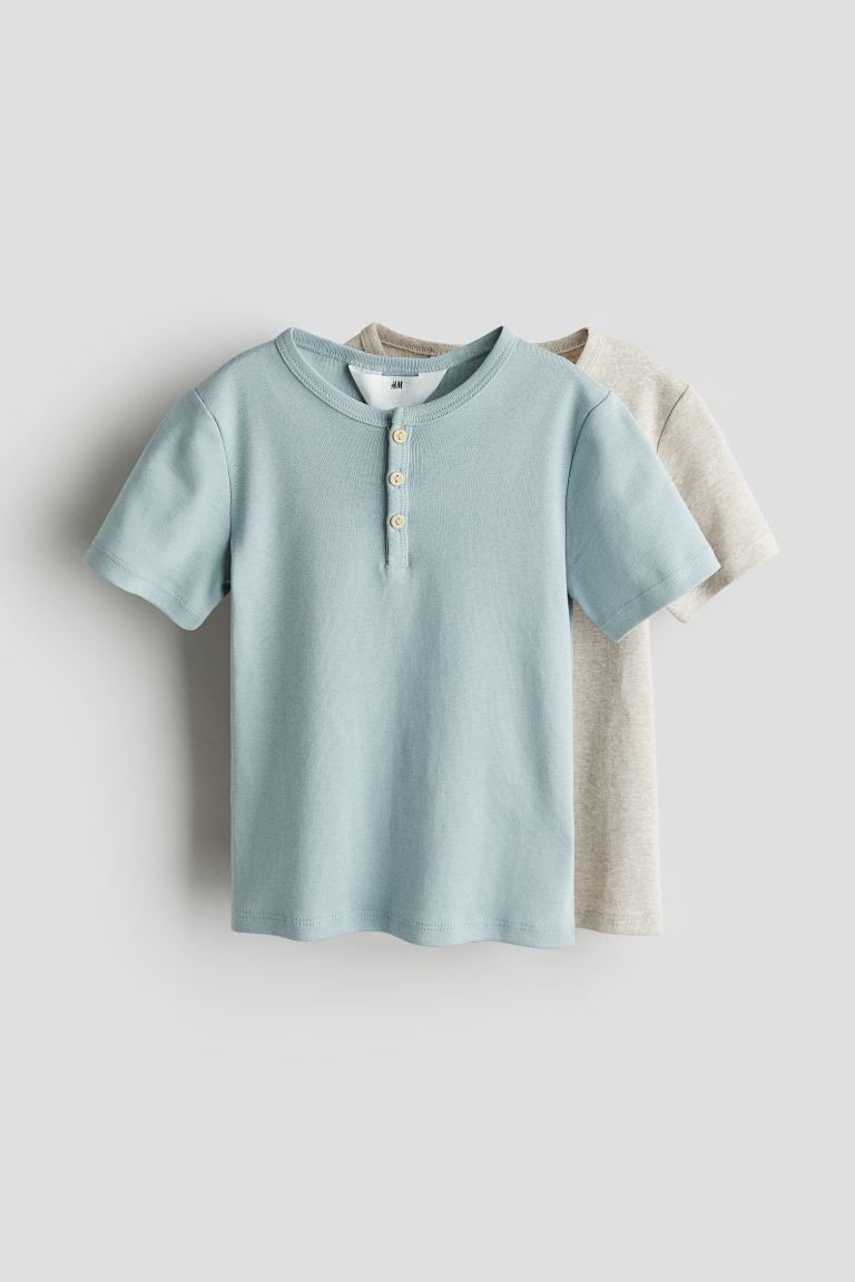 2-pack Cotton Henley Shirts - Light dusty turquoise/beige - Kids | H&M US | H&M (US + CA)