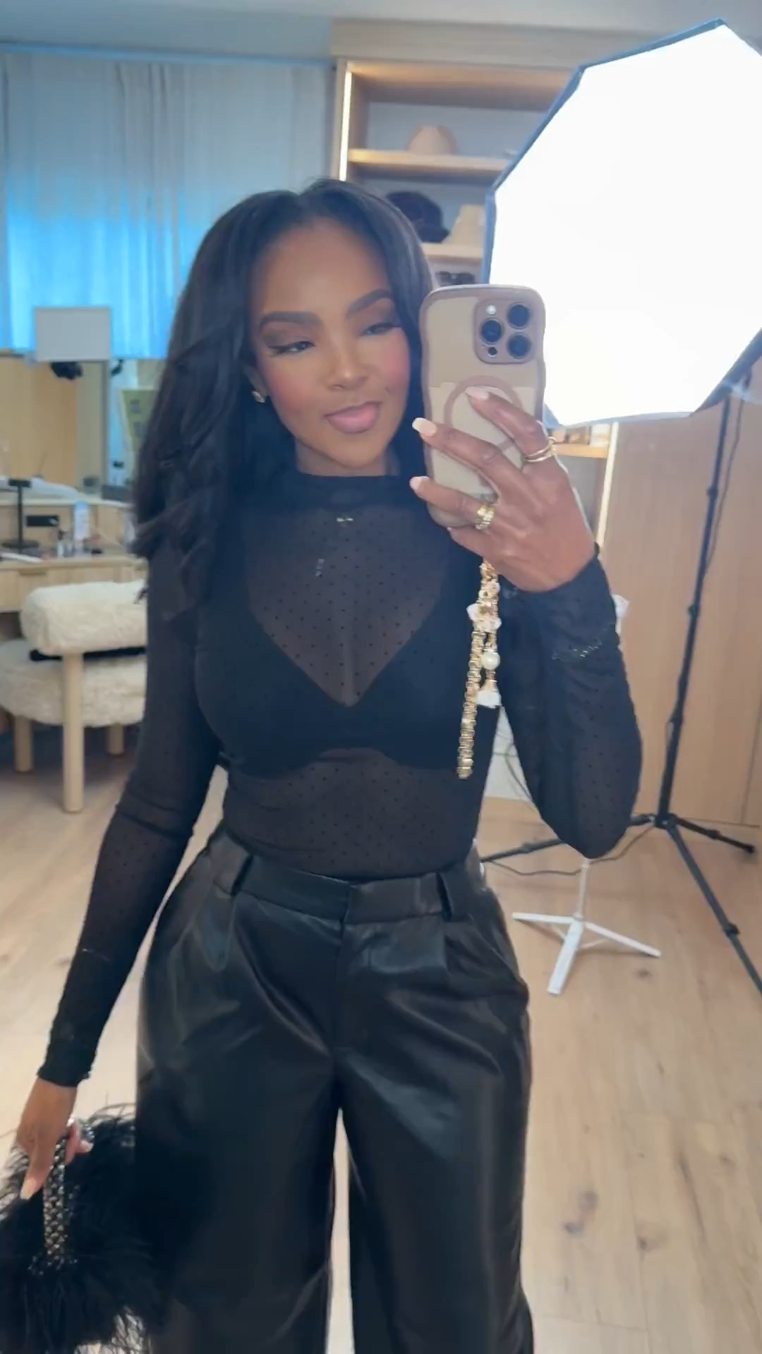 Elevated with an edge — pairing sheer textures with sleek faux-leather trousers for a night-out look that feels bold and polished.

Perfect for: dinner, girls’ night, holiday parties, date night

📏 Sizing: Small top  
Small pants  
Height — 5’4”  
138 lbs  
Bust — 34D  
Waist — 27”  
Hips — 40”

Shop instantly on the app.

Chic night-out outfits, faux leather trouser style ideas, all-black elevated looks, sheer top outfit inspiration.

Follow me on Instagram and YouTube @kirasfashionfinds



#LTKootd #LTKgrwm