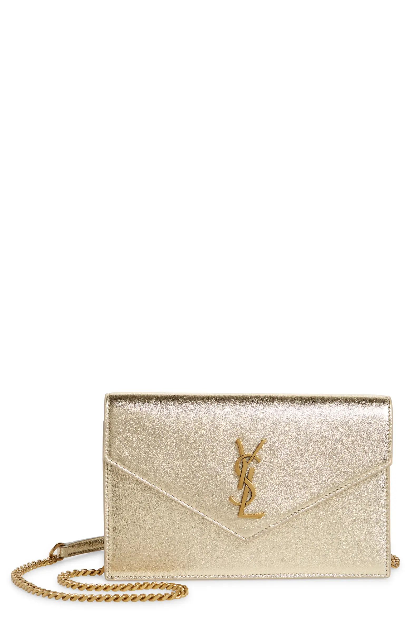 Saint Laurent Metallic Leather Wallet on a Chain | Nordstrom | Nordstrom