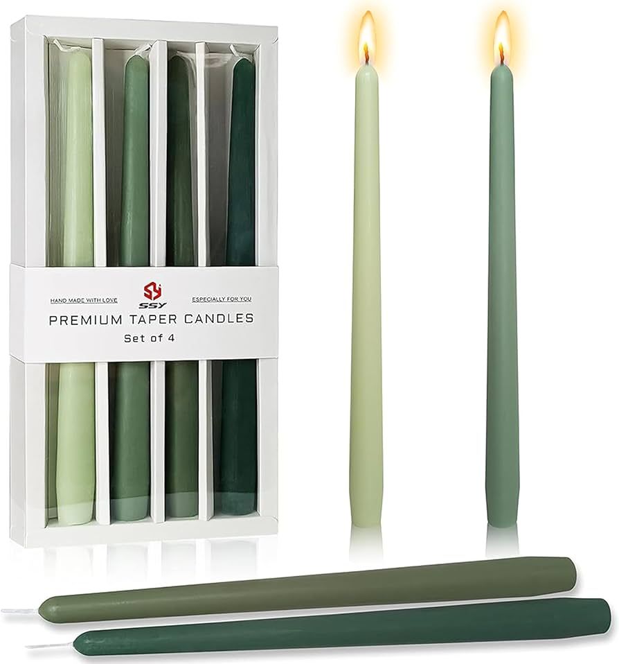 GradationGreen Taper Candles Candlesticks 10Inch 6Hour Burn Unscented Handmade 4pcs Spiral Taper ... | Amazon (US)