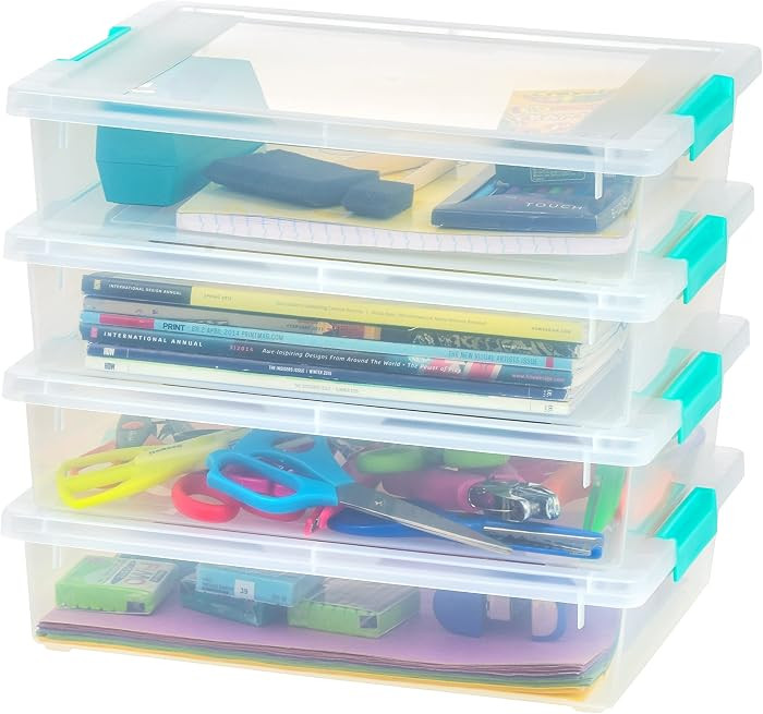 IRIS USA 6 Qt. Plastic Storage Bins Containers with Lids, 4 Pack, Small Sensory Bin, Craft Storag... | Amazon (US)