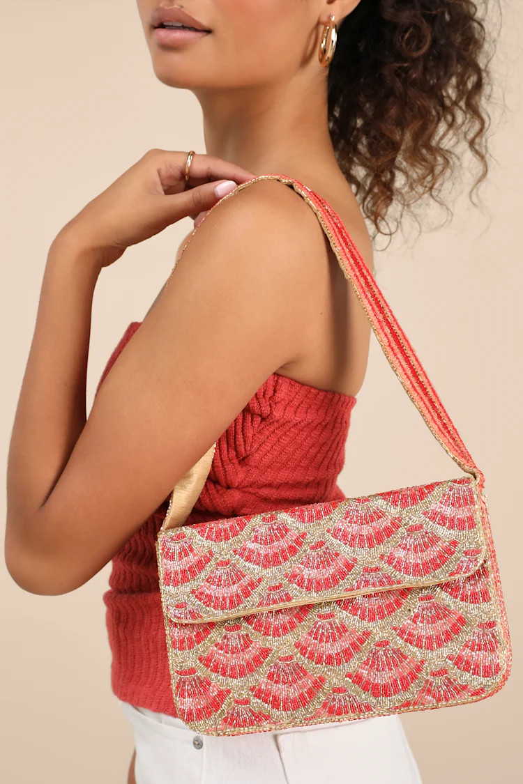 Pania Gold and Red Seashell Beaded Shoulder Bag | Lulus