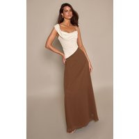 Chiffon Contrast Cowl Neck Maxi Dress, brown | PrettyLittleThing US