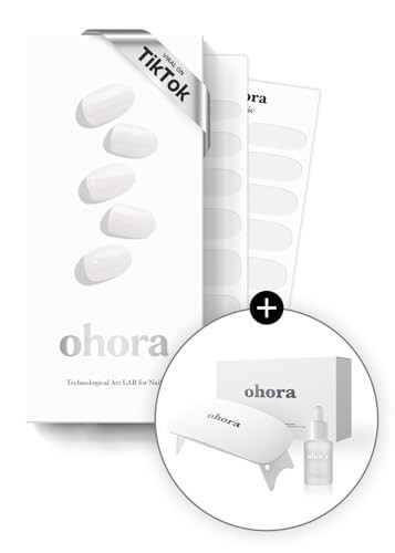 ohora Bundle Set (N Clean White Starter Kit) - White Solid Gel Nail Strips with UV/LED Lamp and Mini Remover, Salon-Quality, Long Lasting, Easy to Apply, Remove, Prep Pads, Nail File, Wooden Stick | Amazon (US)