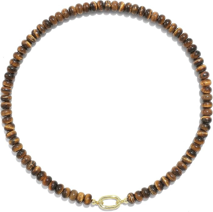Beaded Gemstone Necklaces for Women Bohemian Colored Choker Natural Stone Bead Summer Beach Handm... | Amazon (US)