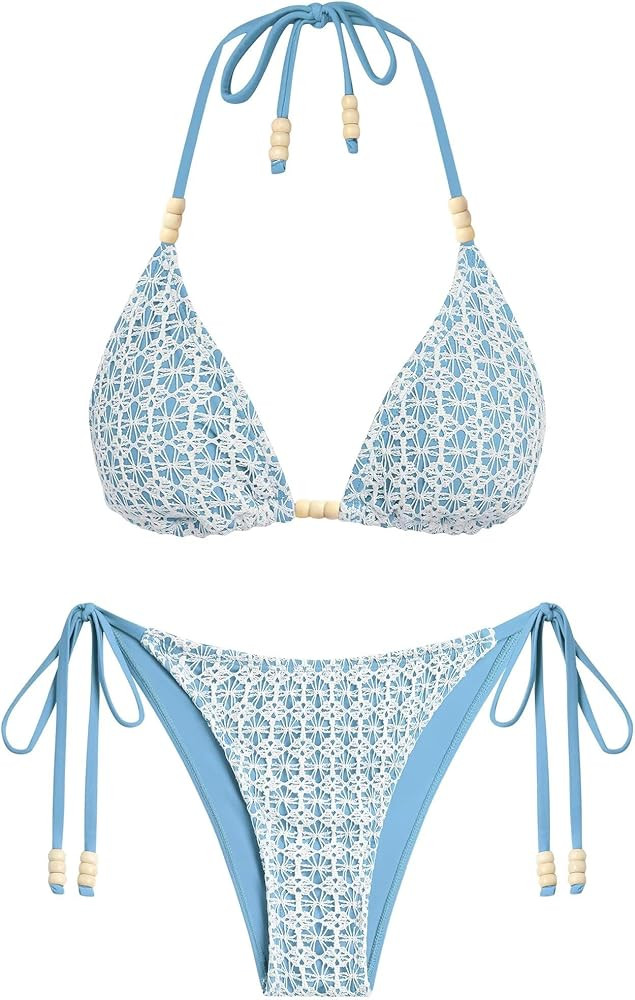 ZAFUL Bikini Sets for Women Bikini Swimsuits Two Piece Bathing Suit High Cut Cheeky Bikinis Halte... | Amazon (US)