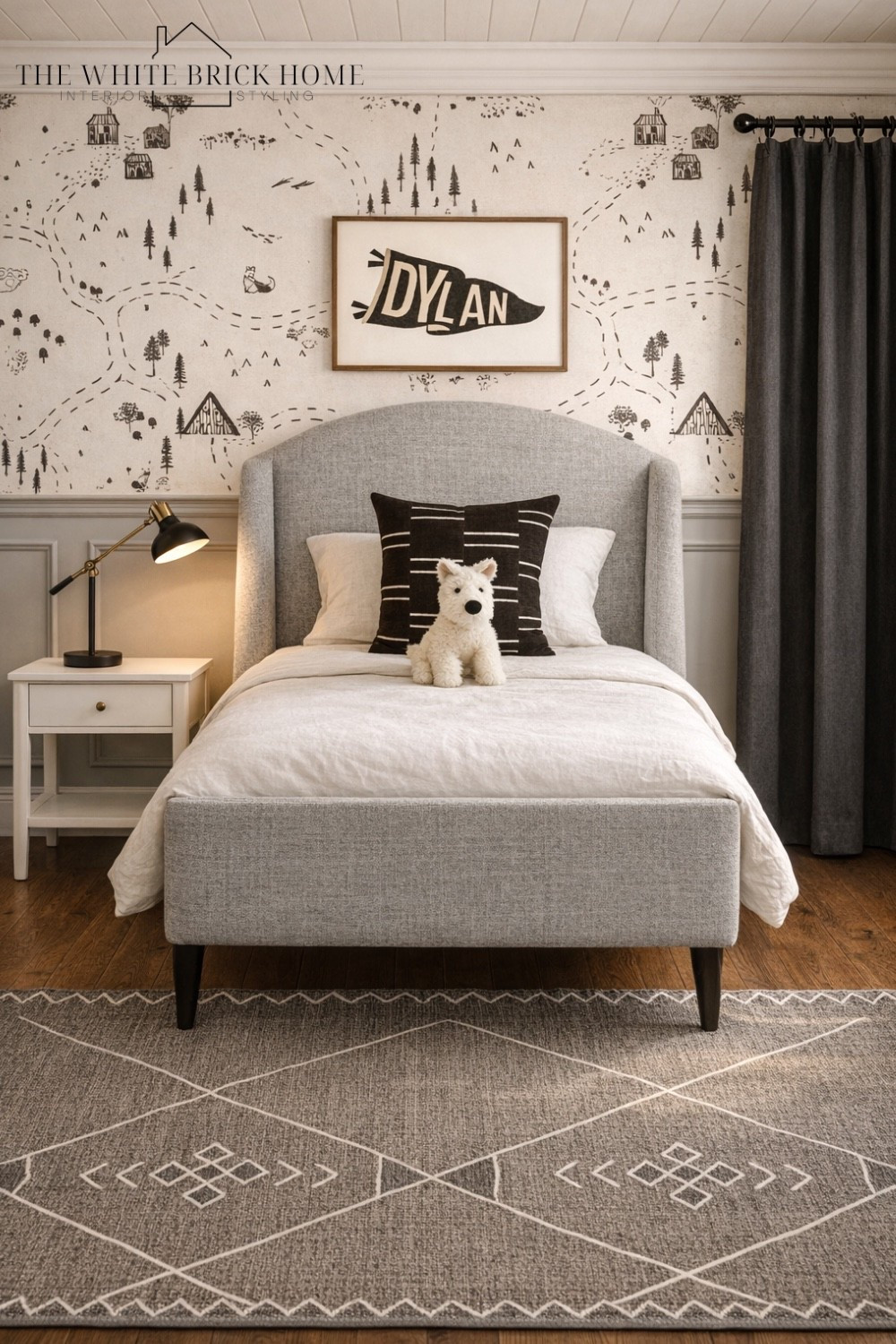 A cozy, modern kids bedroom featuring adventure inspired wallpaper, warm wood floors, and timeless neutral layers that create a calm space perfect for dreaming, reading, and growing. 
🖤🖤
Kids room, kids bedroom, boys room, toddler bedroom, boys room decor, boys room furniture, woodland, modern woodland, bed, twin bed, nightstand, area rug, curtains, wall art, home decor, kids wall art, woodland bedroom, woodland nursery ideas, boys room bedding, white and black kids bedding, curtains, kids room wall art, kids room decor ideas, kids room lighting, home design, bedroom design, boys room furniture, kids room furniture, modern kids bedroom, modern kids room, modern boys room, modern woodland bedroom, crate and kids, Etsy, wayfair 


#LTKHome #LTKKids #LTKSaleAlert