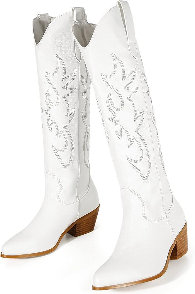 MUCCCUTE Women's Cowboy Western Cowgirl Boots Embroidered Stitching Point-Toe Boot Fashion Retro ... | Amazon (US)