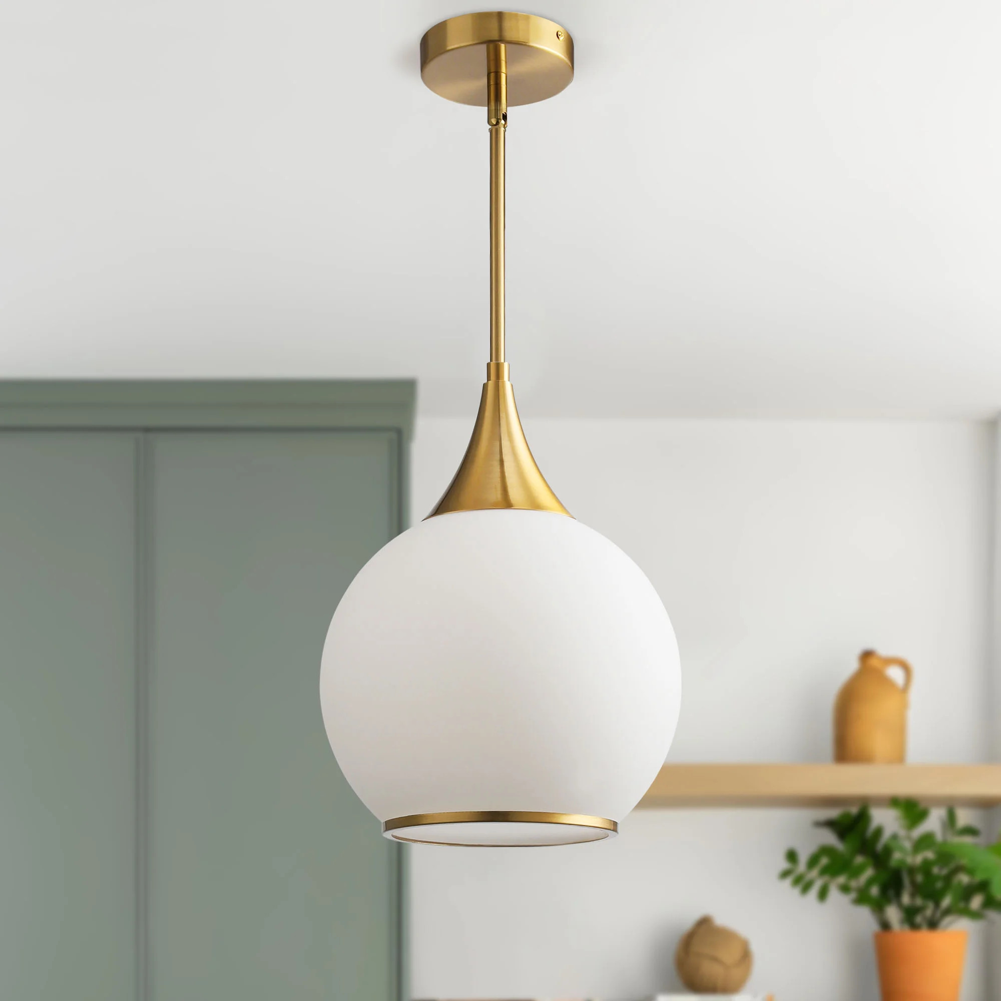 1 - Light Brushed Gold Single Pendant with Milk Glass | Wayfair North America