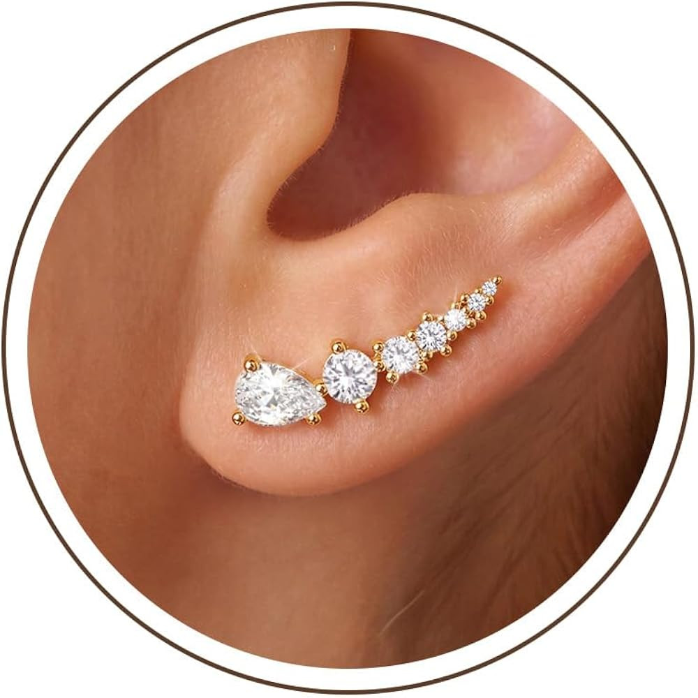 NECOCY Ear Climber Earrings for Women, 14K Gold Plated/Silver Plated | Amazon (US)