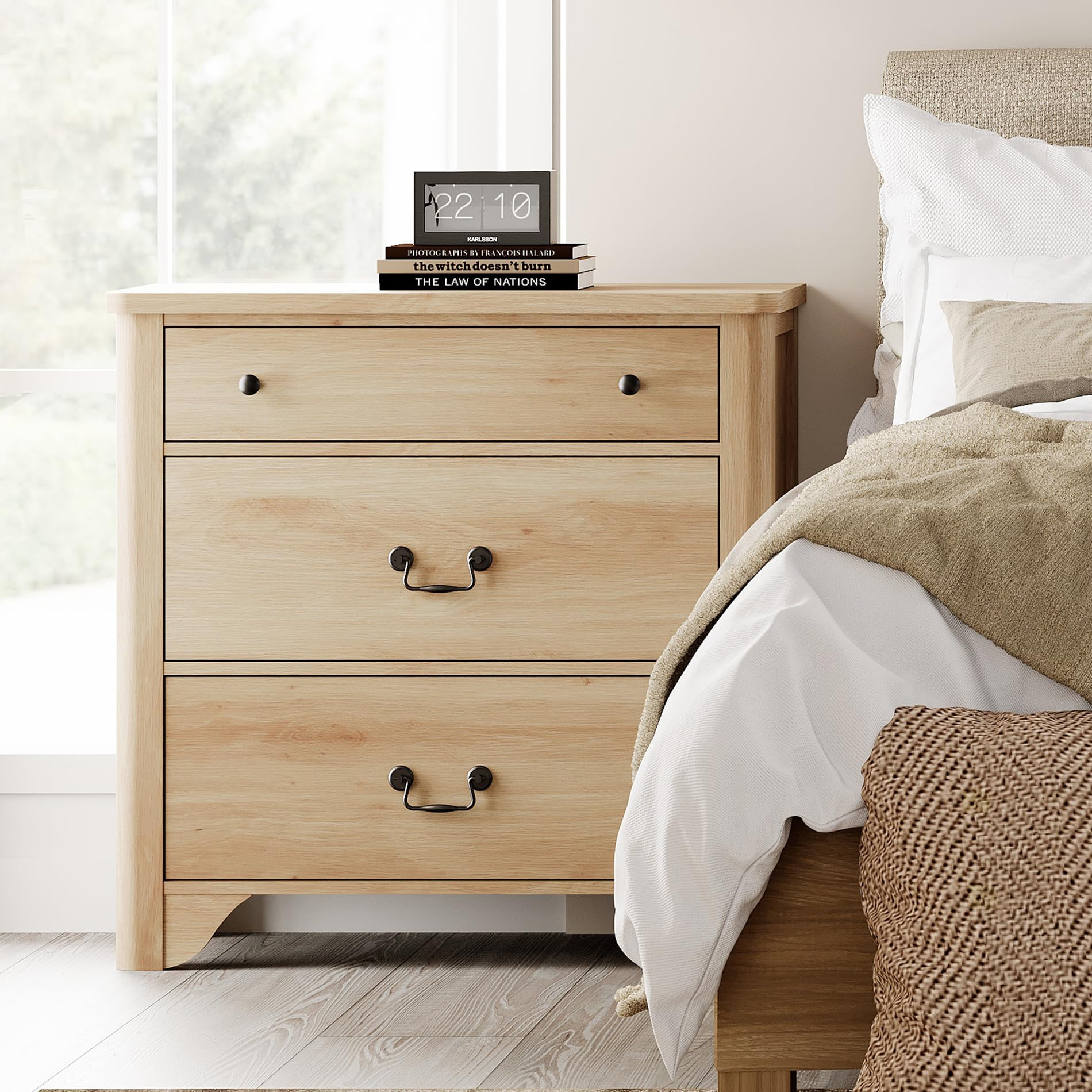 WAMPAT Farmhouse Nightstand with 3 Drawers, 31.5 Inch Wood Bedside Table Nightstand with Vintage ... | Amazon (US)