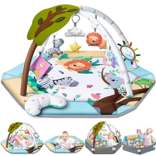 Baby Gym Play Mat, 8-in-1 Tummy Time Mat & Ball Pit with 6 Toys, Washable Baby Activity Play Mat for Visual, Hearing, Sensory, Motor Development, Baby Toys Gift for Toddler Infant 0-3-6-9-12 Month | Amazon (US)