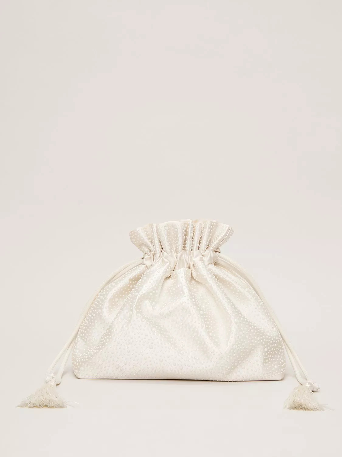 Phase Eight Pearl Drawstring Clutch Bag, Ivory | John Lewis (UK)