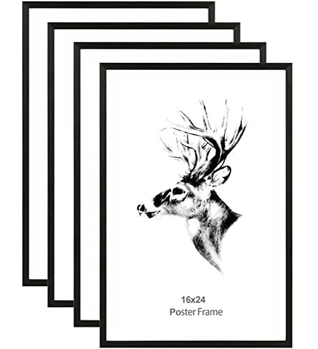 Yaetm 16x24 Poster Frame Black Set of 4, Solid Wood Frame 16 x 24 inches for Pictures, Posters & Art Prints, Wall Gallery for Horizontal and Vertical Wall Mount (4 pack, Anthracite Black) | Amazon (US)
