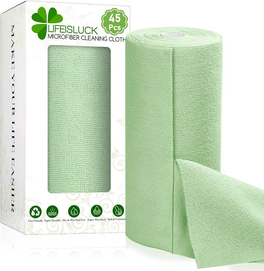 45 Pack of Microfiber Towel Roll, Tear Away Microfiber Cleaning Cloth on a Roll Reusable Towels W... | Amazon (US)
