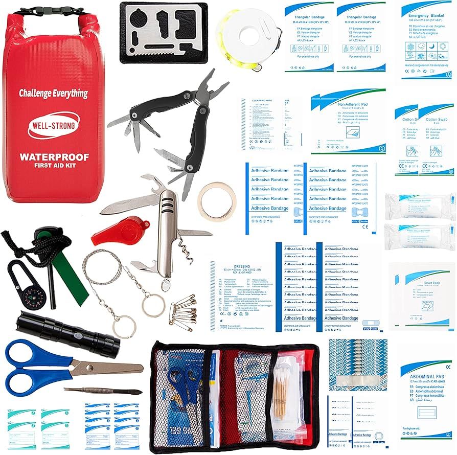 Survival First Aid Kit 123pcs Waterproof Boat Emergency Kit for Fishing Kayaking Boating Swimming... | Amazon (US)