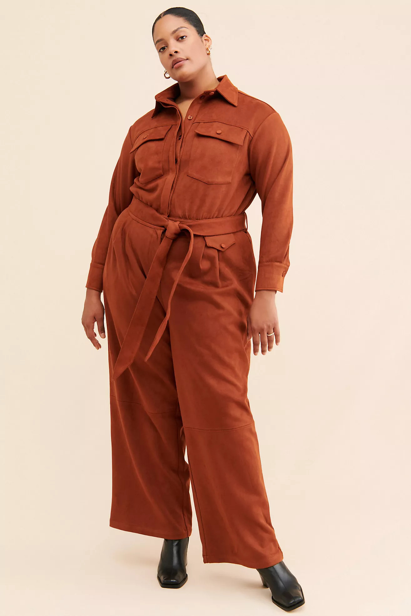 Eloquii Wide Leg Faux Suede Jumpsuit | Anthropologie (US)
