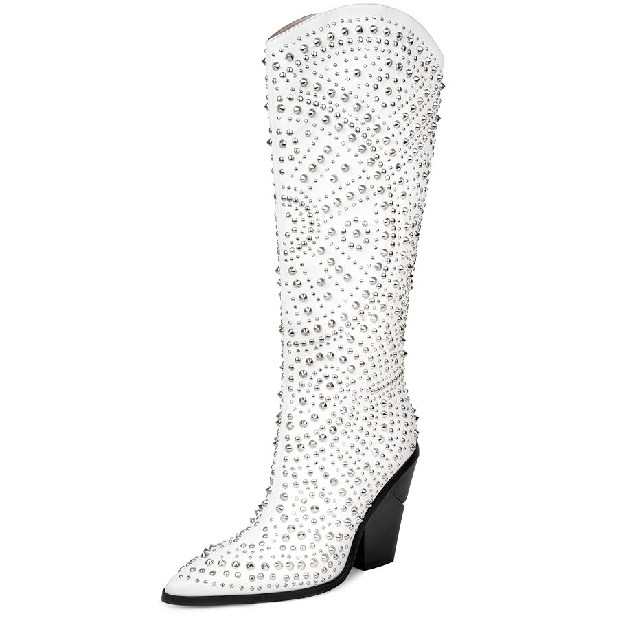 iiimmu Womens Boots Pointed Toe and Chunky Heel Boots for Women Luxurious Studded Boots Tall Boot... | Amazon (US)