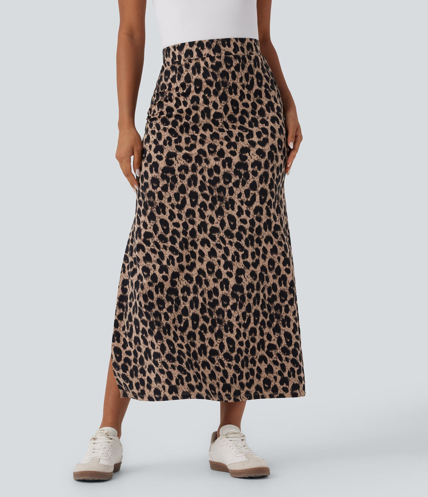 Halara UltraSculpt\u2122 Leopard Print High Waisted Split Maxi Casual Skirt | HALARA