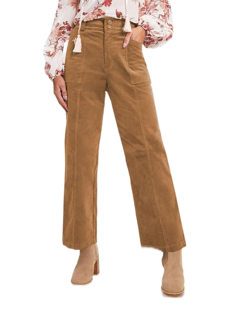 Acelitt Womens Casual Winter Straight Leg Elastic Waist Corduroy Pants with Pockets, S-XXL | Amazon (US)