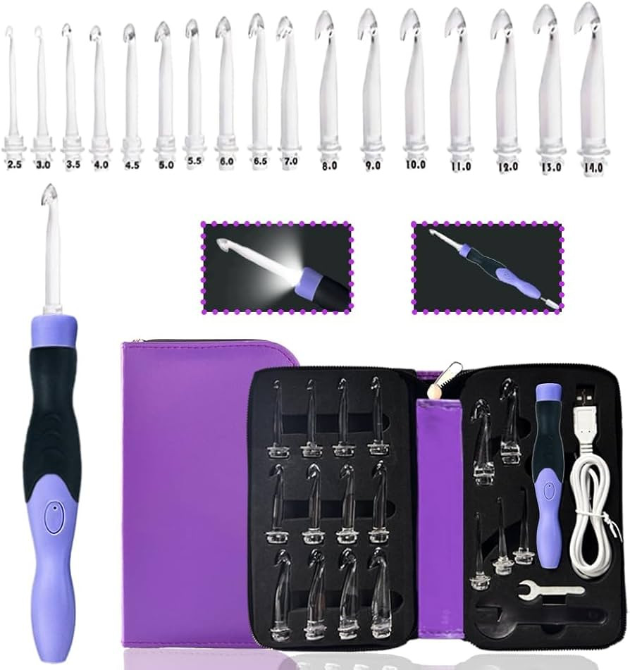 Yarniss 17 Sizes Lighted Crochet Hooks Set 2.5mm~14.0mm, Rechargeable Crochet Hook with Interchan... | Amazon (US)