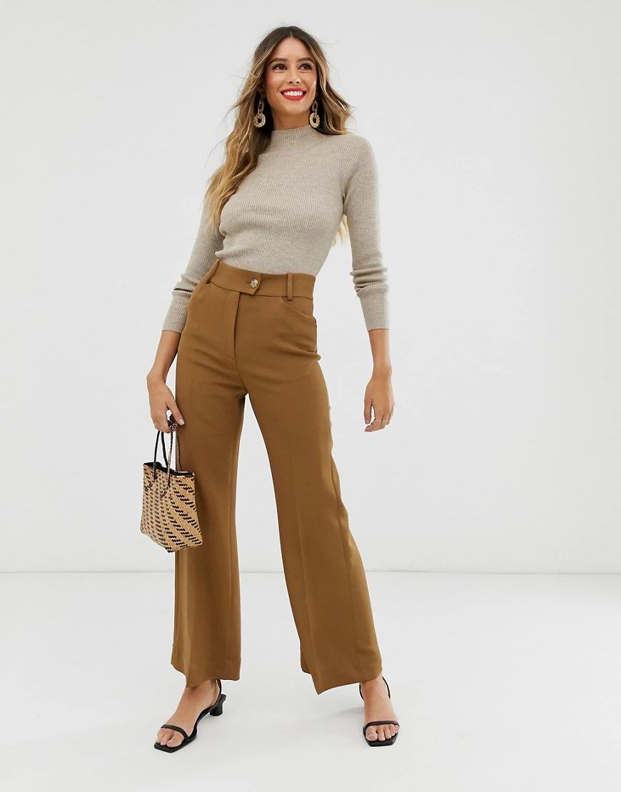 & Other Stories wide leg trousers in camel tan-Brown | ASOS (Global)