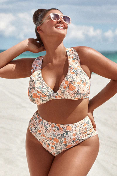 Elodie Ditsy Floral Ruffle Plus Size Bikini Top | Cupshe US