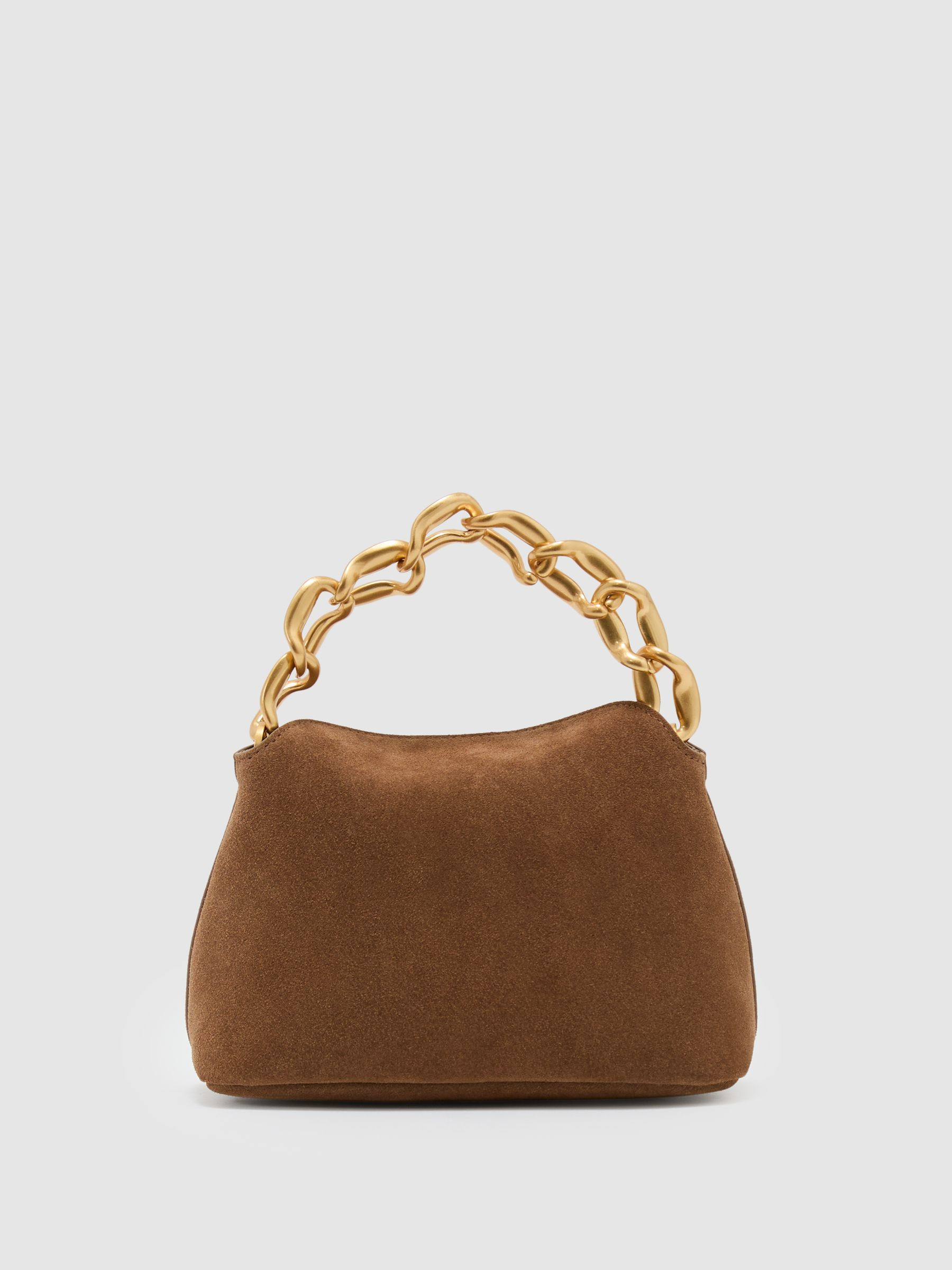 Suede Chain Grab Bag in Tan | Reiss UK