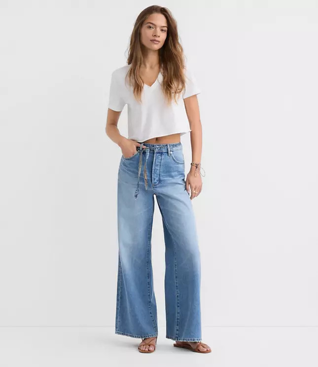 Rivete Tall High Rise Relaxed Wide Leg Jeans in Light Wash | LOFT
