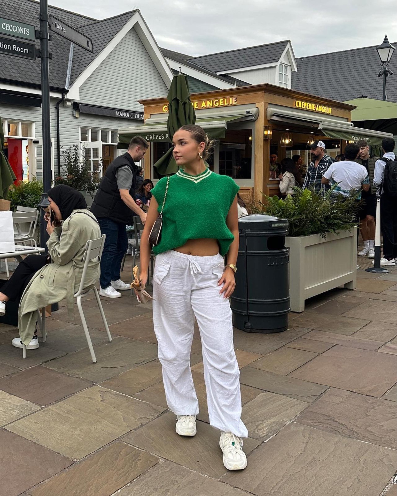 Green sweater vest, sleeveless jumper, autumn knitwear, white linen trousers, Nike trainer, adidas, pull and bear 

#LTKeurope #LTKSeasonal #LTKstyletip